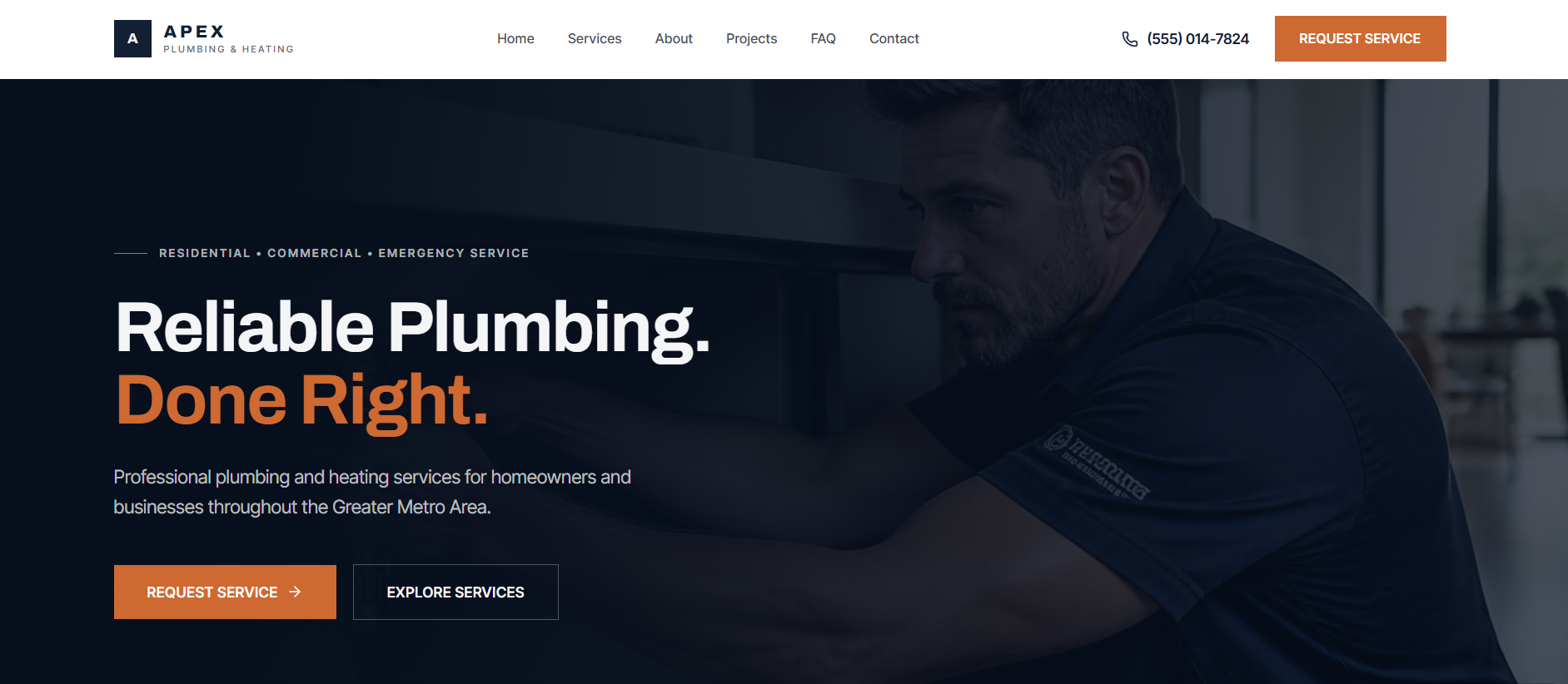 Screenshot of the Apex Plumbing & Heating concept website